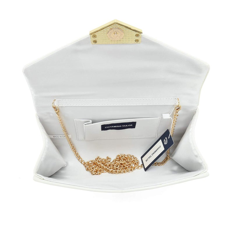 CHARMING TAILOR PU Clutch Purse for Women Evening Bag Chic Clutch Handbag for Special-occasion (White) - Image 4